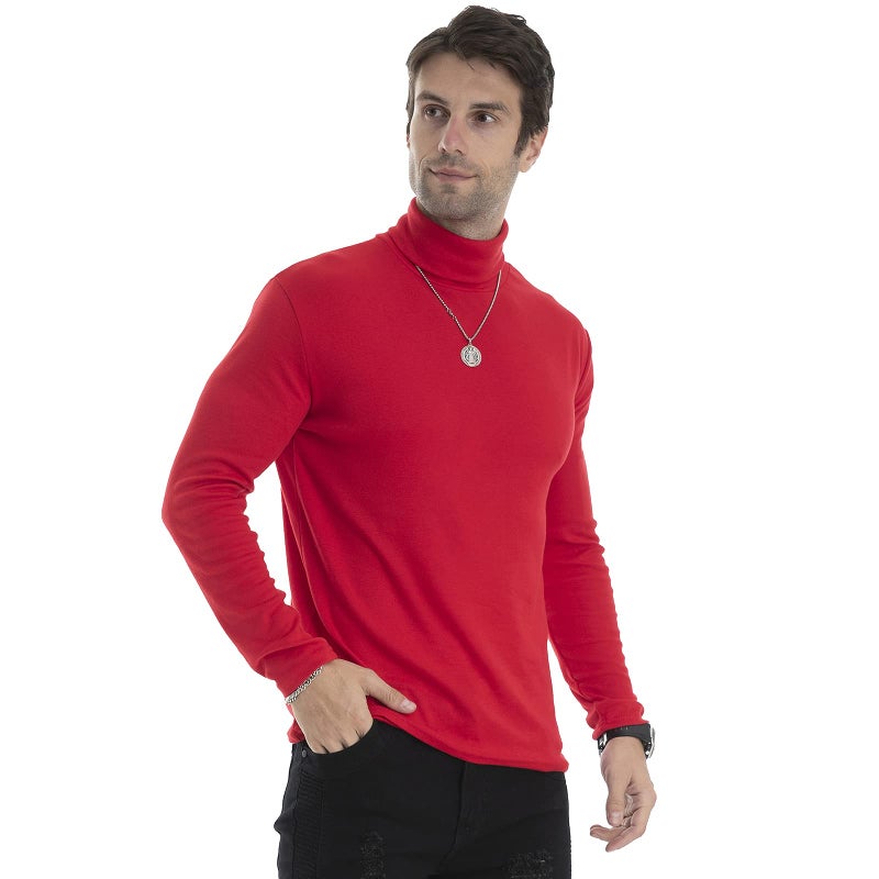 LONGBIDA Men Slim Fit Lightweight Long Sleeve Pullover Top Turtleneck T-Shirt(Red,XL) - Image 5
